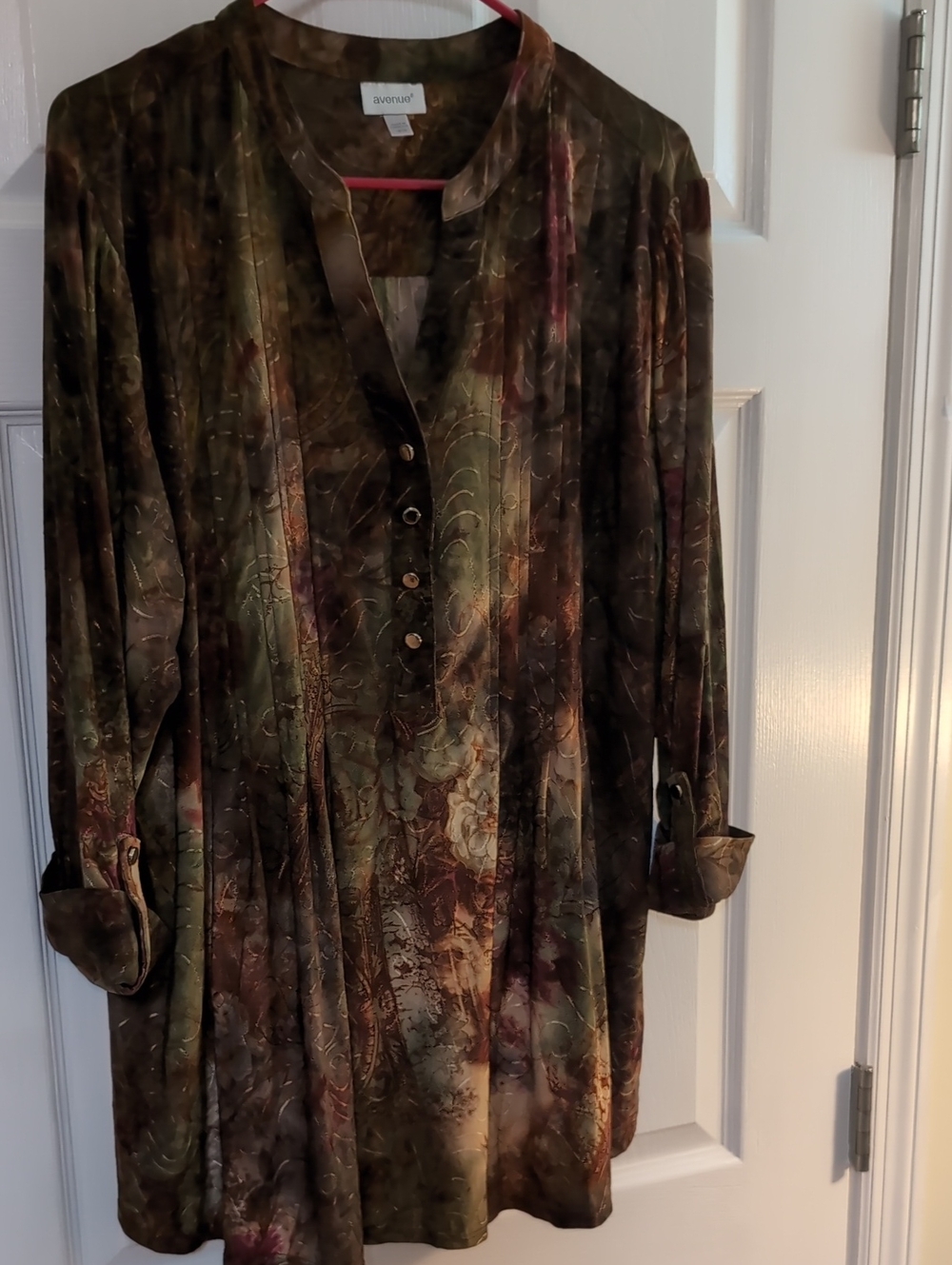 Avenue Olive, Brown & Rust Multi-Print Button Front Tunic — Blended Earth Tones